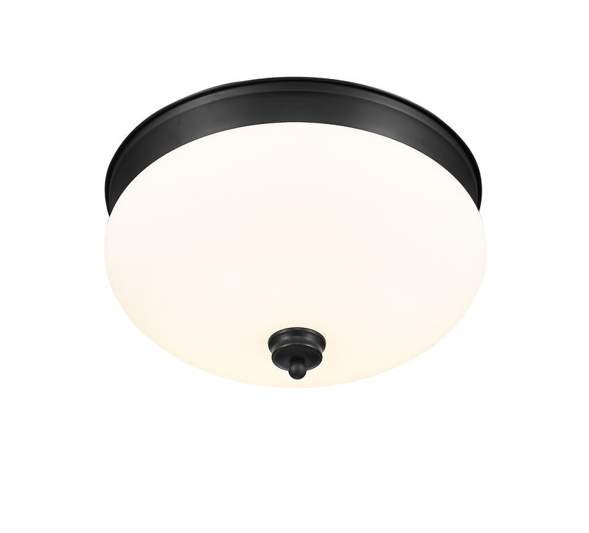 Z-Lite Amon 15" 3-Light Matte Black Flush Mount Lighting With Matte Opal Glass Shade