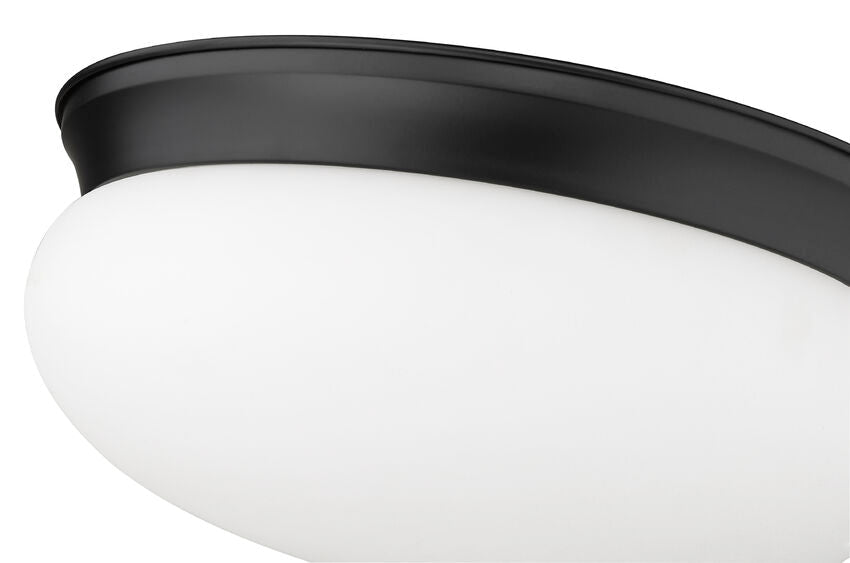 Z-Lite Amon 15" 3-Light Matte Black Flush Mount Lighting With Matte Opal Glass Shade