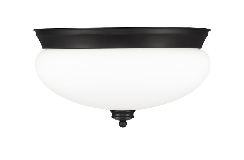 Z-Lite Amon 15" 3-Light Matte Black Flush Mount Lighting With Matte Opal Glass Shade
