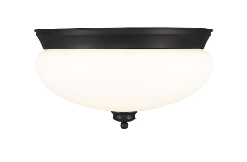 Z-Lite Amon 15" 3-Light Matte Black Flush Mount Lighting With Matte Opal Glass Shade