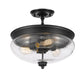 Z-Lite Amon 15" 3-Light Matte Black Semi Flush Mount With Clear Seedy Glass Shade