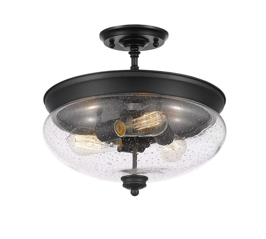 Z-Lite Amon 15" 3-Light Matte Black Semi Flush Mount With Clear Seedy Glass Shade