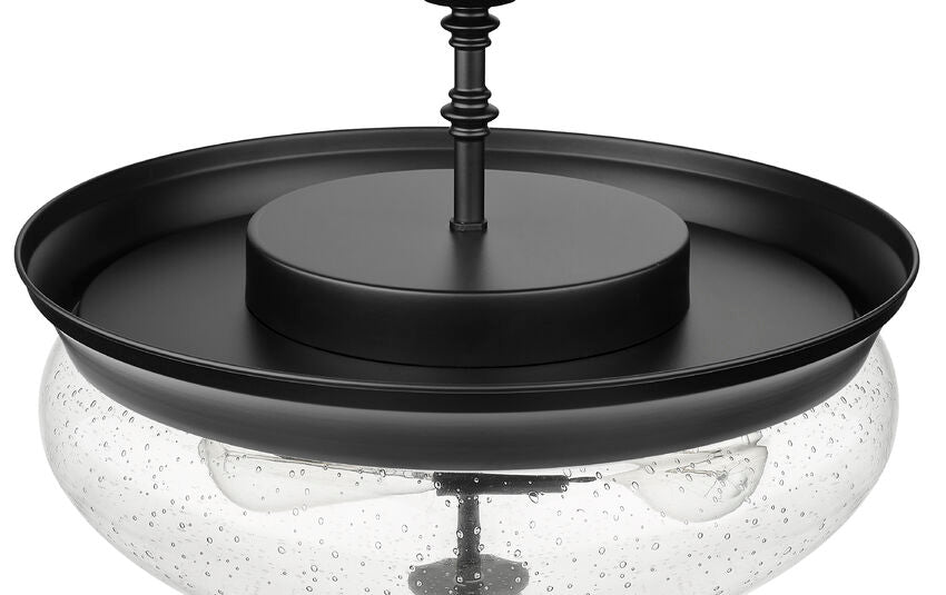 Z-Lite Amon 15" 3-Light Matte Black Semi Flush Mount With Clear Seedy Glass Shade