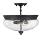 Z-Lite Amon 15" 3-Light Matte Black Semi Flush Mount With Clear Seedy Glass Shade