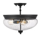 Z-Lite Amon 15" 3-Light Matte Black Semi Flush Mount With Clear Seedy Glass Shade