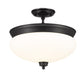 Z-Lite Amon 15" 3-Light Matte Black Semi Flush Mount With Matte Opal Glass Shade