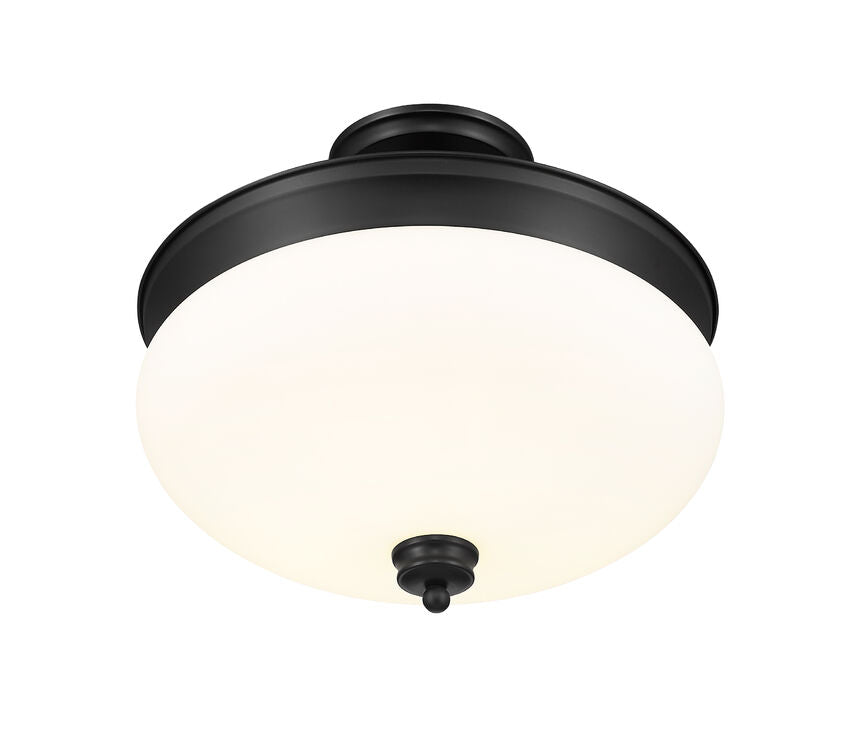 Z-Lite Amon 15" 3-Light Matte Black Semi Flush Mount With Matte Opal Glass Shade