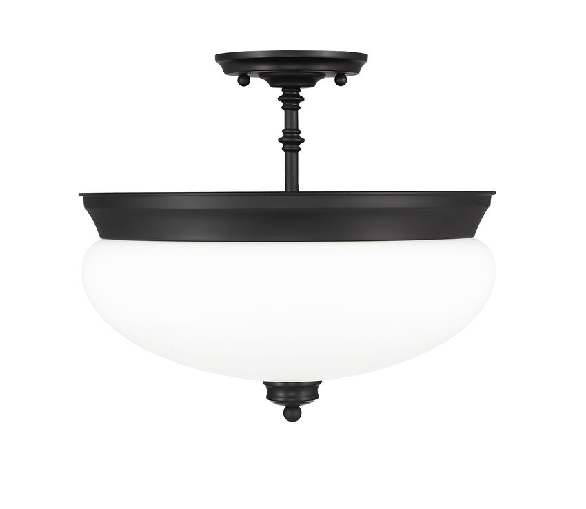 Z-Lite Amon 15" 3-Light Matte Black Semi Flush Mount With Matte Opal Glass Shade