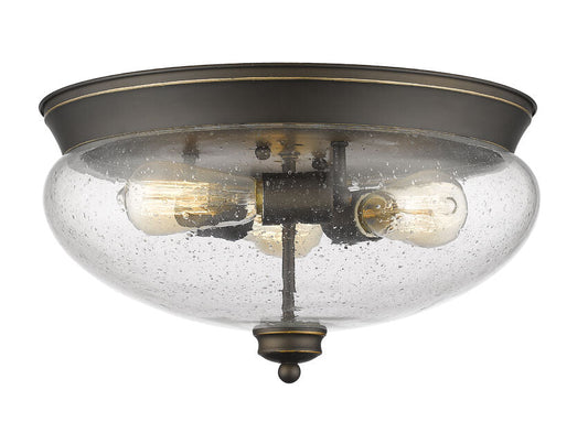 Z-Lite Amon 15" 3-Light Olde Bronze Flush Mount Lighting With Clear Seedy Glass Shade