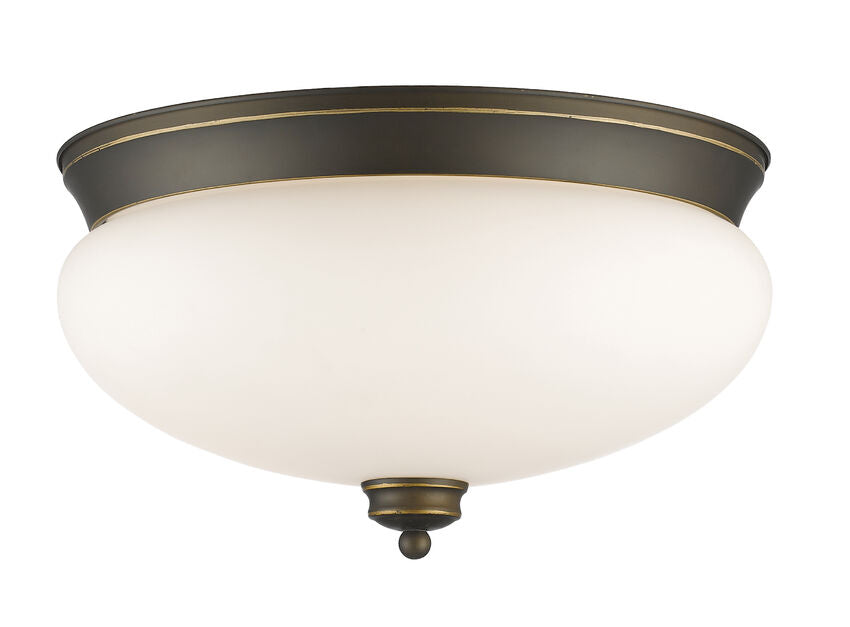 Z-Lite Amon 15" 3-Light Olde Bronze Flush Mount Lighting With Matte Opal Glass Shade