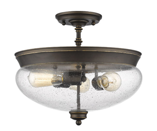 Z-Lite Amon 15" 3-Light Olde Bronze Semi Flush Mount With Clear Seedy Glass Shade