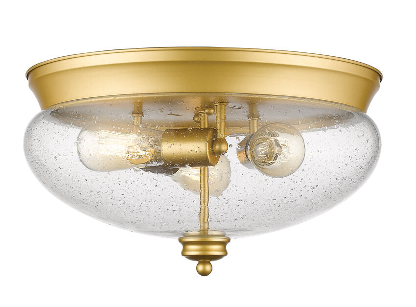 Z-Lite Amon 15" 3-Light Satin Gold Flush Mount Lighting With Clear Seedy Glass Shade