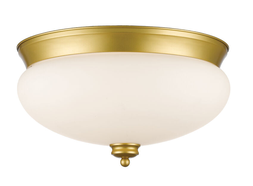 Z-Lite Amon 15" 3-Light Satin Gold Flush Mount Lighting With Matte Opal Glass Shade