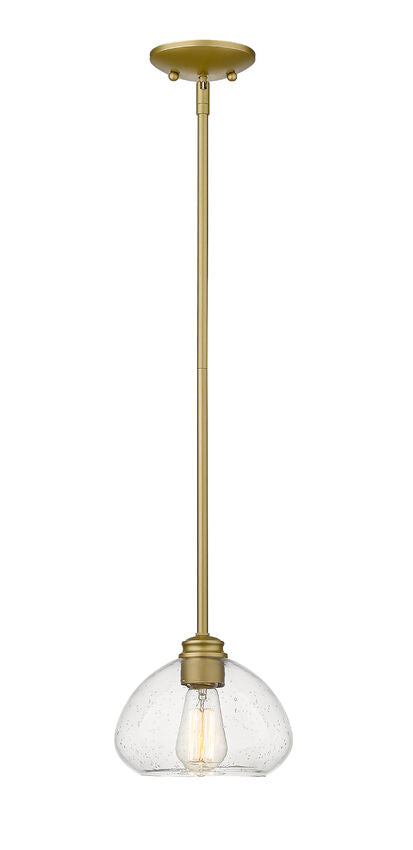 Z-Lite Amon 8" 1-Light Satin Gold Mini Pendant Light With Clear Seedy Glass Shade