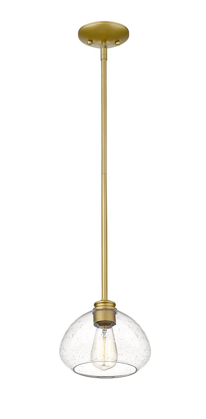 Z-Lite Amon 8" 1-Light Satin Gold Mini Pendant Light With Clear Seedy Glass Shade
