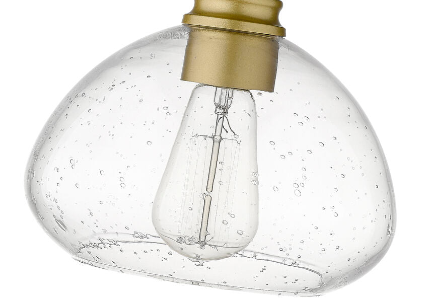 Z-Lite Amon 8" 1-Light Satin Gold Mini Pendant Light With Clear Seedy Glass Shade