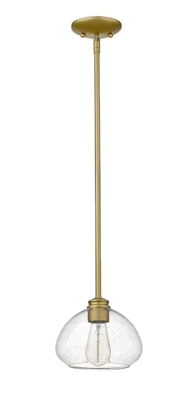Z-Lite Amon 8" 1-Light Satin Gold Mini Pendant Light With Clear Seedy Glass Shade