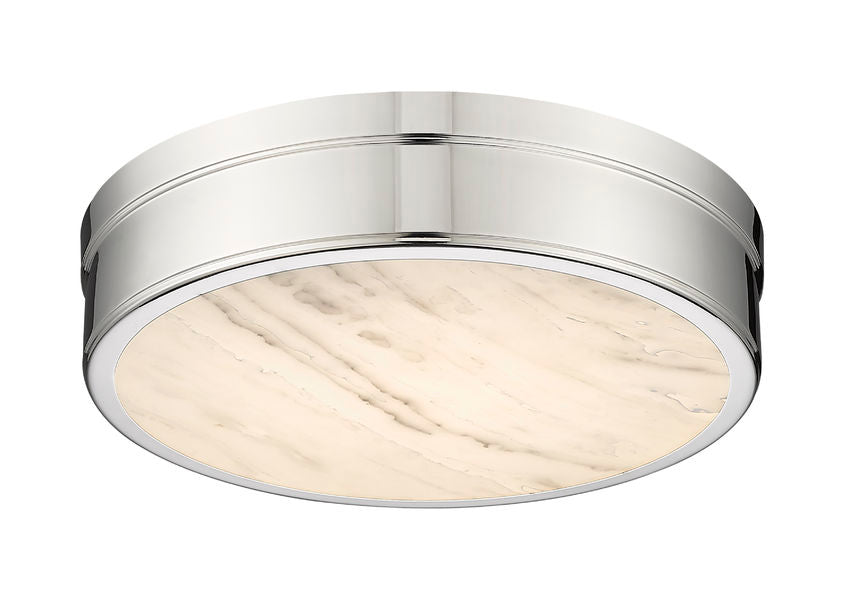 Z-Lite Anders 15" 1-Light LED Polished Nickel Steel and Marbling Parian Shade Flush Mount Light