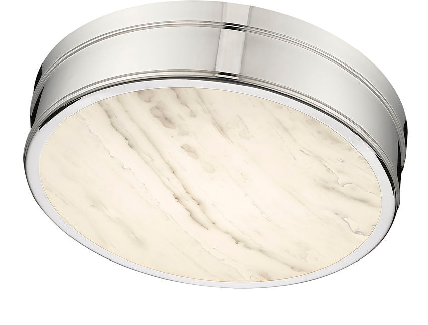 Z-Lite Anders 15" 1-Light LED Polished Nickel Steel and Marbling Parian Shade Flush Mount Light