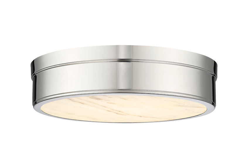 Z-Lite Anders 15" 1-Light LED Polished Nickel Steel and Marbling Parian Shade Flush Mount Light