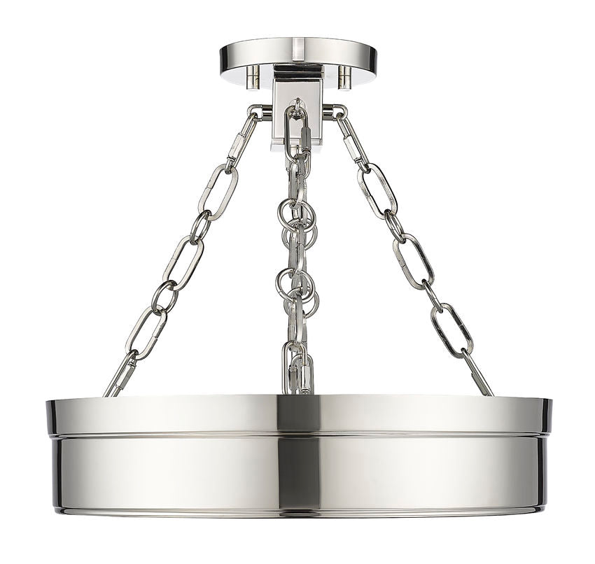 Z-Lite Anders 15" 1-Light LED Polished Nickel Steel and Marbling Parian Shade Semi Flush Mount