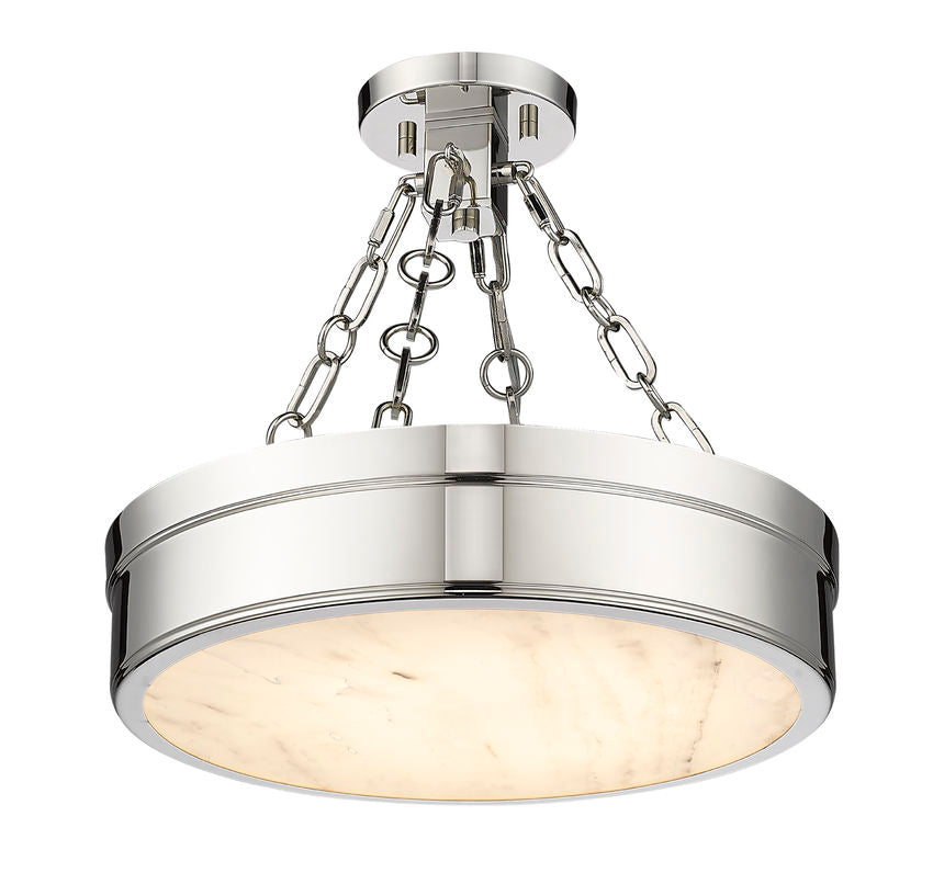 Z-Lite Anders 15" 1-Light LED Polished Nickel Steel and Marbling Parian Shade Semi Flush Mount