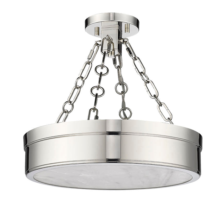 Z-Lite Anders 15" 1-Light LED Polished Nickel Steel and Marbling Parian Shade Semi Flush Mount