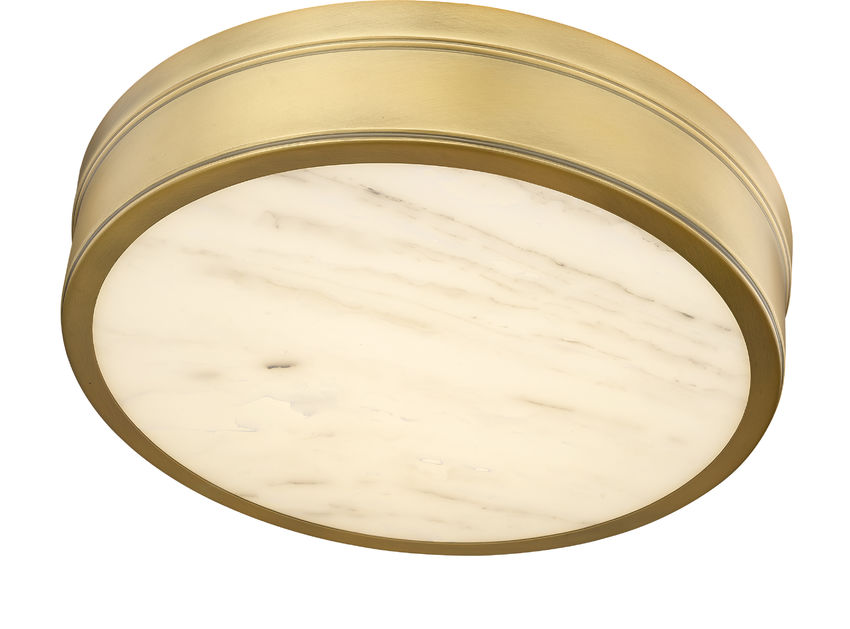 Z-Lite Anders 15" 1-Light LED Rubbed Brass Steel and Marbling Parian Shade Flush Mount Light