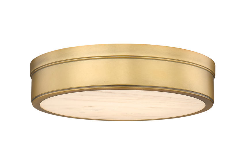 Z-Lite Anders 15" 1-Light LED Rubbed Brass Steel and Marbling Parian Shade Flush Mount Light