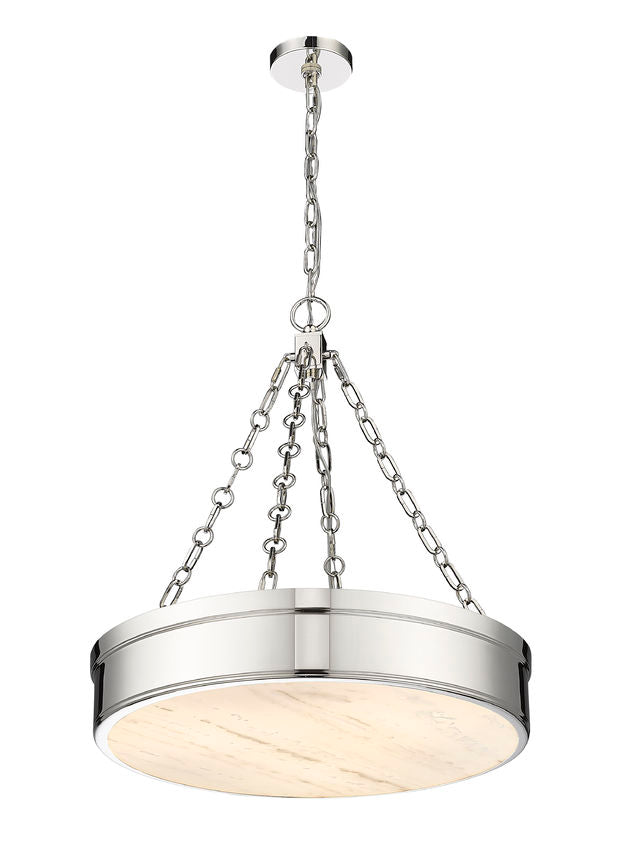 Z-Lite Anders 22" 3-Light LED Polished Nickel Steel and Marbling Parian Shade Chandelier