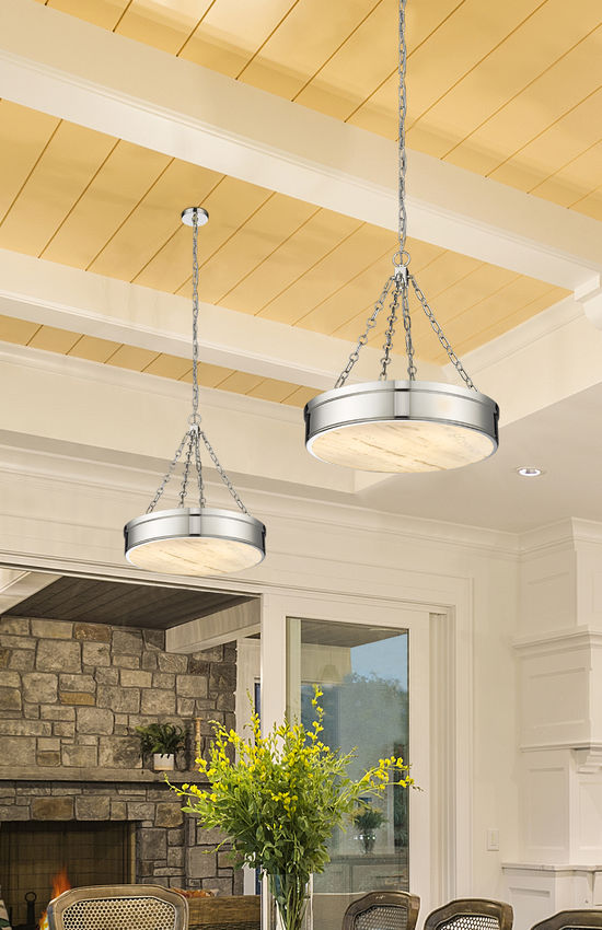 Z-Lite Anders 22" 3-Light LED Polished Nickel Steel and Marbling Parian Shade Chandelier