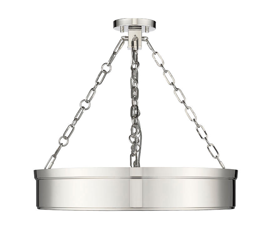 Z-Lite Anders 22" 3-Light LED Polished Nickel Steel and Marbling Parian Shade Semi Flush Mount