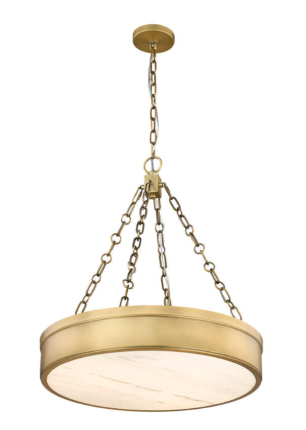 Z-Lite Anders 22" 3-Light LED Rubbed Brass Steel and Marbling Parian Shade Chandelier