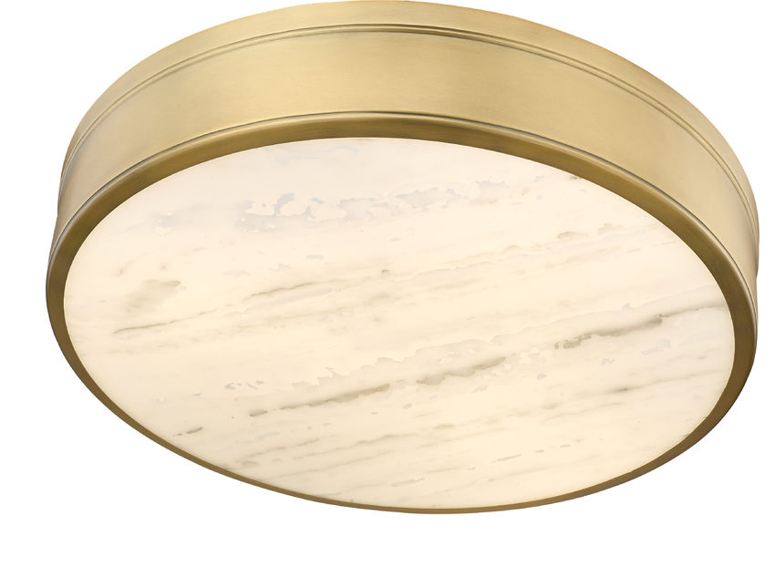 Z-Lite Anders 22" 3-Light LED Rubbed Brass Steel and Marbling Parian Shade Flush Mount Light