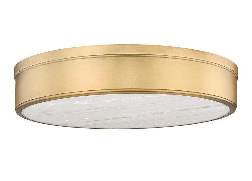 Z-Lite Anders 22" 3-Light LED Rubbed Brass Steel and Marbling Parian Shade Flush Mount Light