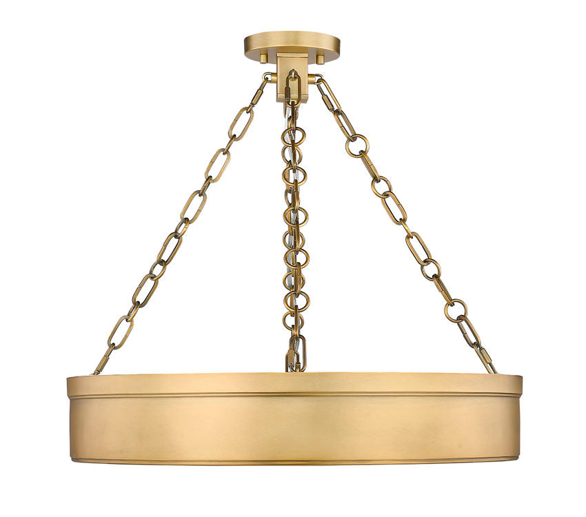 Z-Lite Anders 22" 3-Light LED Rubbed Brass Steel and Marbling Parian Shade Semi Flush Mount