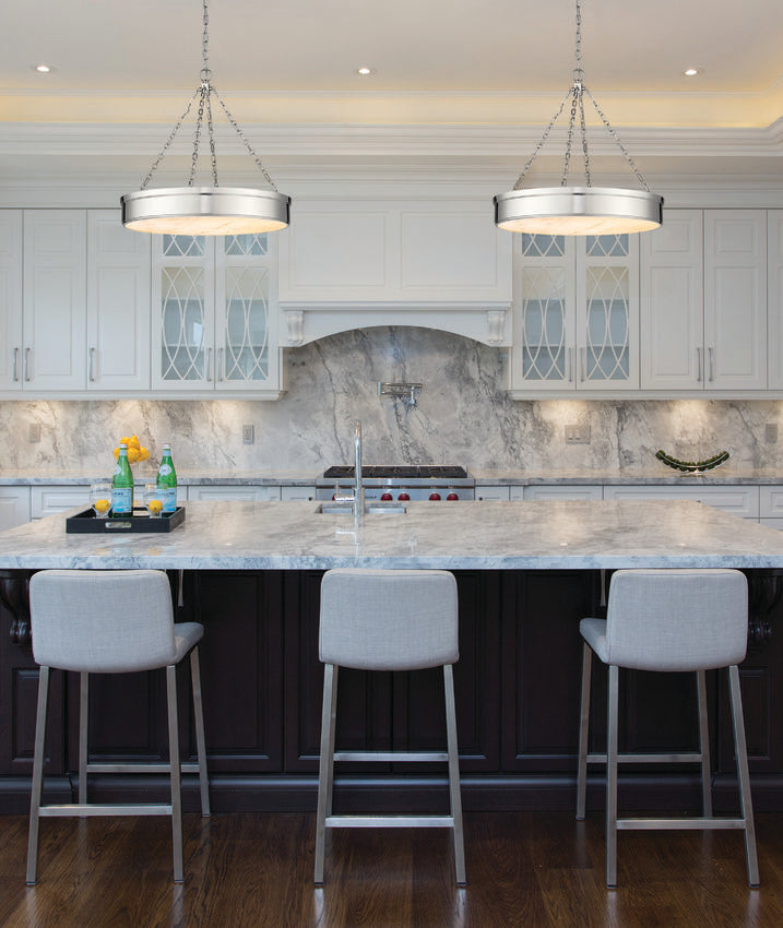 Z-Lite Anders 33" 3-Light LED Polished Nickel Steel and Marbling Parian Shade Chandelier