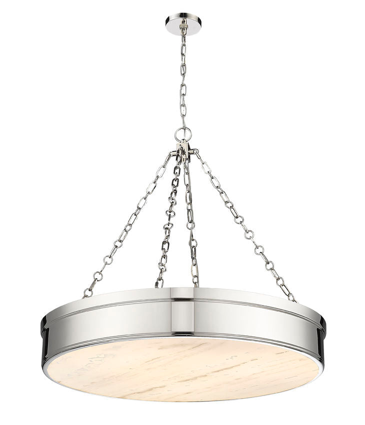 Z-Lite Anders 33" 3-Light LED Polished Nickel Steel and Marbling Parian Shade Chandelier