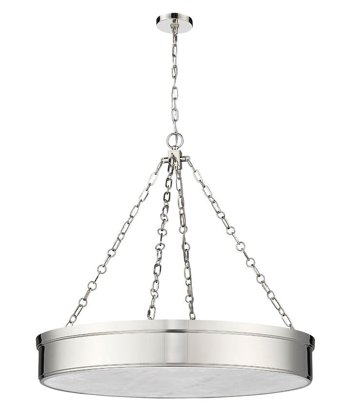 Z-Lite Anders 33" 3-Light LED Polished Nickel Steel and Marbling Parian Shade Chandelier