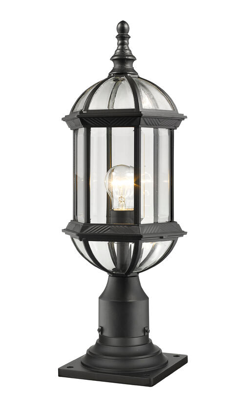 Z-Lite Annex 8" 1-Light Black Outdoor Post Mount Fixture and Square Pier Mount With Clear Beveled Glass Shade