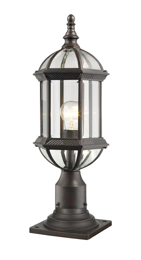Z-Lite Annex 8" 1-Light Rust Outdoor Post Mount Fixture and Square Pier Mount With Clear Beveled Glass Shade