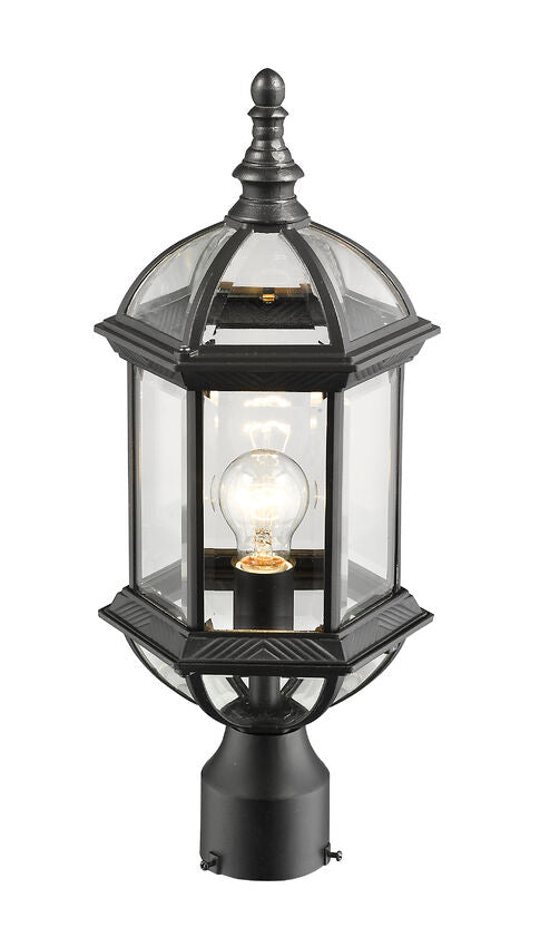 Z-Lite Annex 8" W x 20" H 1-Light Black Outdoor Post Mount Fixture With Clear Beveled Glass Shade