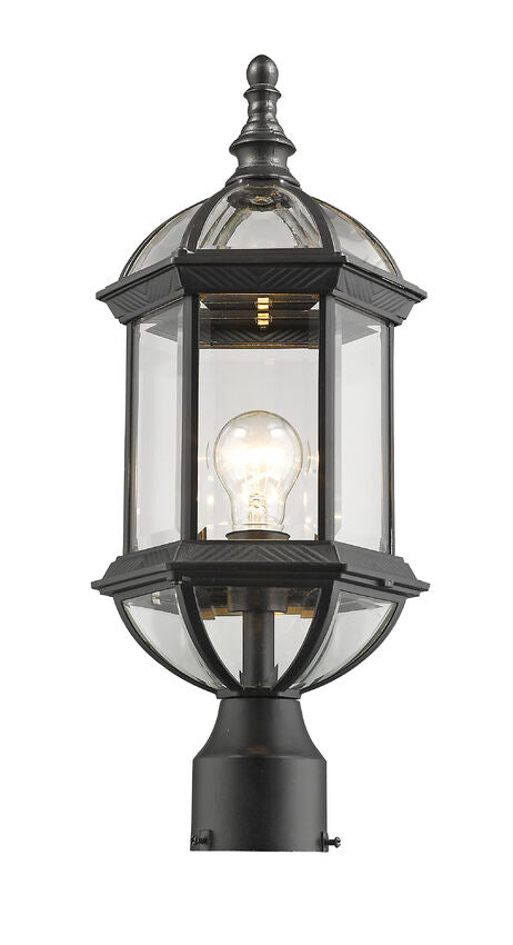 Z-Lite Annex 8" W x 20" H 1-Light Black Outdoor Post Mount Fixture With Clear Beveled Glass Shade