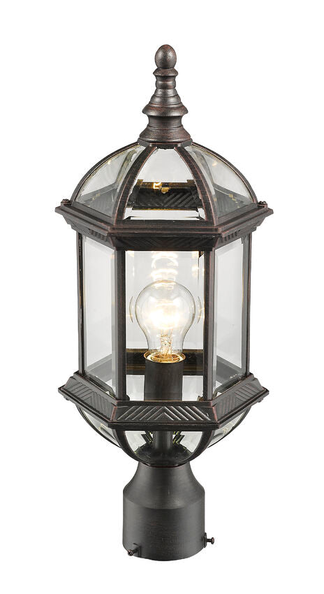 Z-Lite Annex 8" W x 20" H 1-Light Rust Outdoor Post Mount Fixture With Clear Beveled Glass Shade