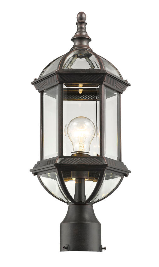 Z-Lite Annex 8" W x 20" H 1-Light Rust Outdoor Post Mount Fixture With Clear Beveled Glass Shade