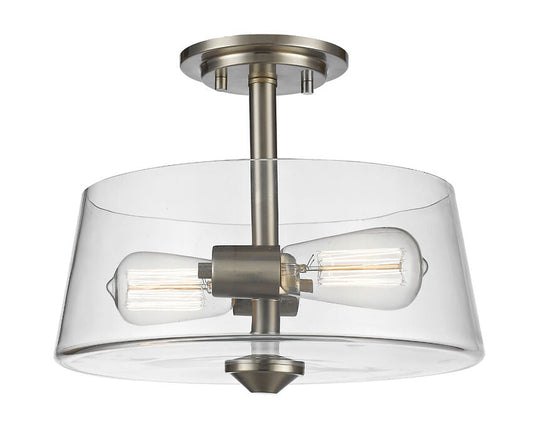 Z-Lite Annora 12" 2-Light Brushed Nickel Semi Flush Mount With Clear Glass Shade