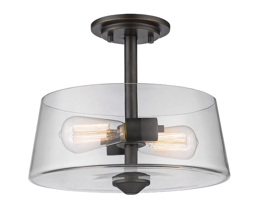 Z-Lite Annora 12" 2-Light Olde Bronze Semi Flush Mount With Clear Glass Shade