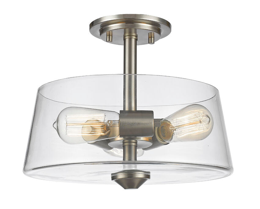 Z-Lite Annora 14" 3-Light Brushed Nickel Semi Flush Mount With Clear Glass Shade