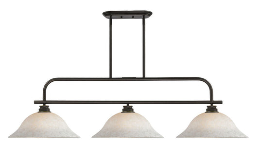 Z-Lite Annora 16" 3-Light Olde Bronze Island Light With White Mottle Glass Shade