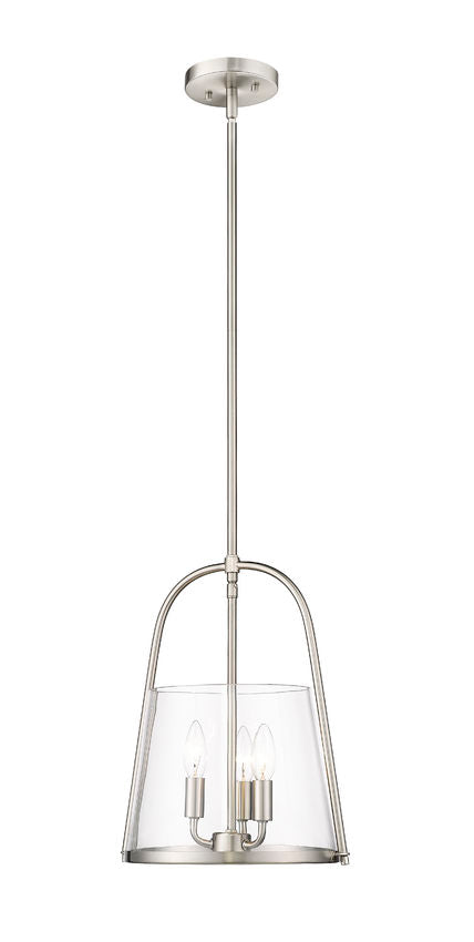 Z-Lite Archis 12" 3-Light Brushed Nickel Steel and Clear Glass Shade Pendant Light